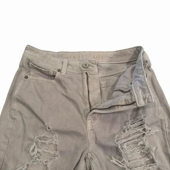 AE Jeans Women’s Distressed Mom Jeans Relaxed Tapered Cream Size 8 4597 - Picture 4 of 11